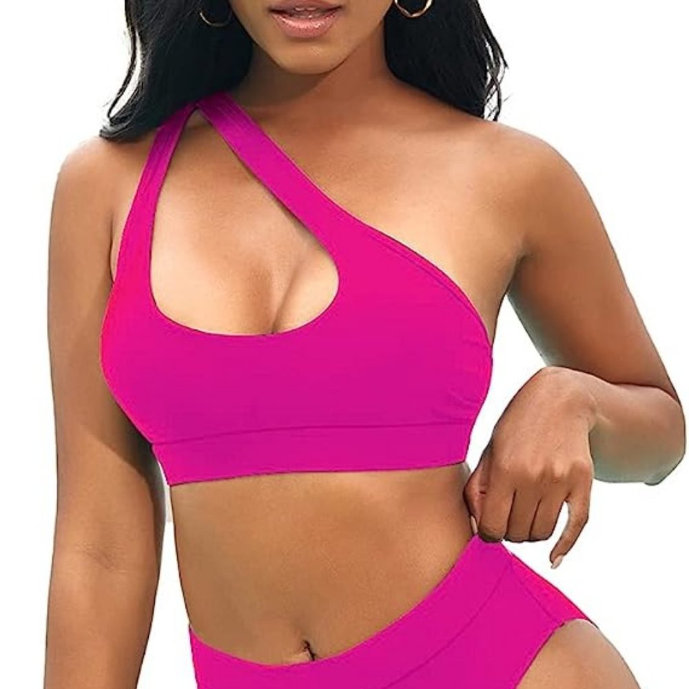 NWOT Single shoulder high waisted bikini small